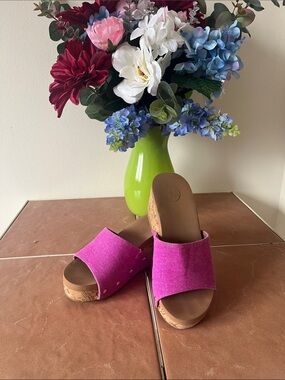 Pink Cork Slide Mules with Wide Fabric Upper